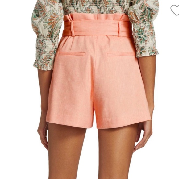 NWT Veronica Beard|| Ashford Belted Shorts in coral Size 14 linen Paper Bag - Picture 2 of 10